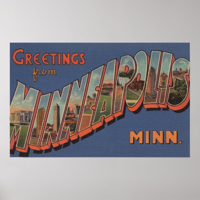 Minneapolis, Minnesota - Large Letter Scenes Poster (Front)