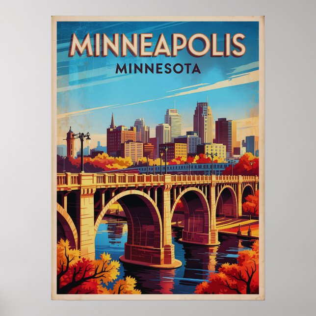 Minneapolis Minnesota Retro Skyline Art  Poster (Front)