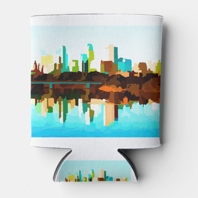 Minneapolis Minnesota Skyline by Jon Baran Can Cooler (Front)