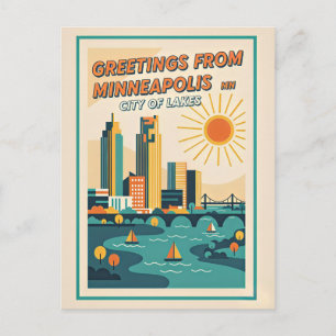 Minneapolis MN City of Lakes Retro Postcard