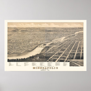Minneapolis MN Panoramic Map DIGITALLY REMASTERED Poster
