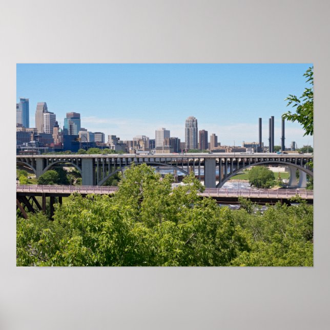Minneapolis Skyline and Bridges Poster (Front)