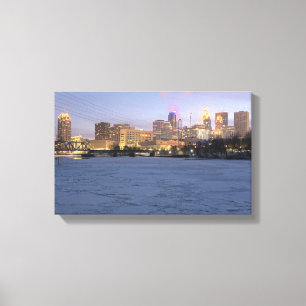 minneapolis skyline and frozen mississippi river canvas print