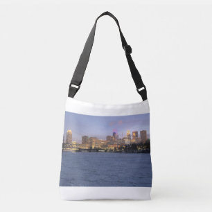 minneapolis skyline and frozen mississippi river crossbody bag