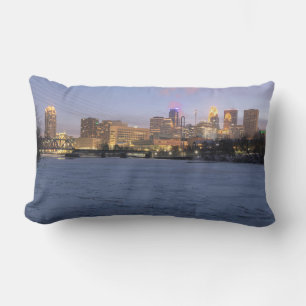 minneapolis skyline and frozen mississippi river lumbar cushion