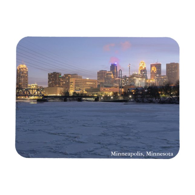 minneapolis skyline and frozen mississippi river magnet (Horizontal)