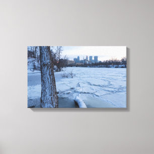 minneapolis skyline and icy mississippi river canvas print