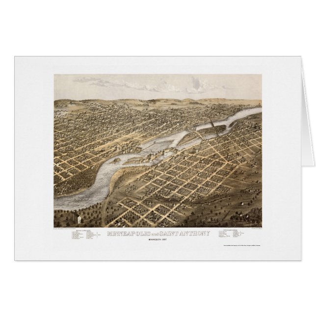 Minneapolis & St. Anthony, MN Panoramic Map - 1867 (Front Horizontal)