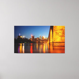 Minneapolis Stone Arch Bridge at Night Canvas Print