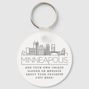 Minneapolis Stylized Skyline   Custom Slogan Key Ring