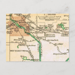 Minneapolis Vintage City Map Postcard
