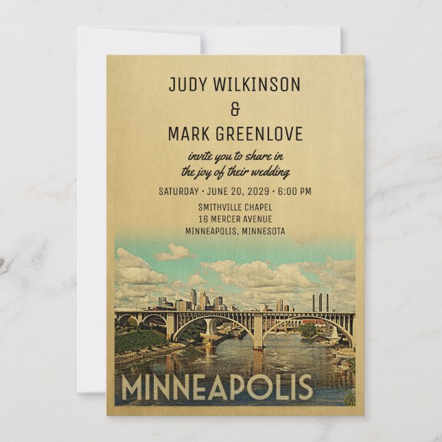 Minneapolis Wedding Invitation Vintage Mid-Century (Front)