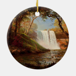 Minnehaha Falls, fine art by Albert Bierstadt, Ceramic Tree Decoration