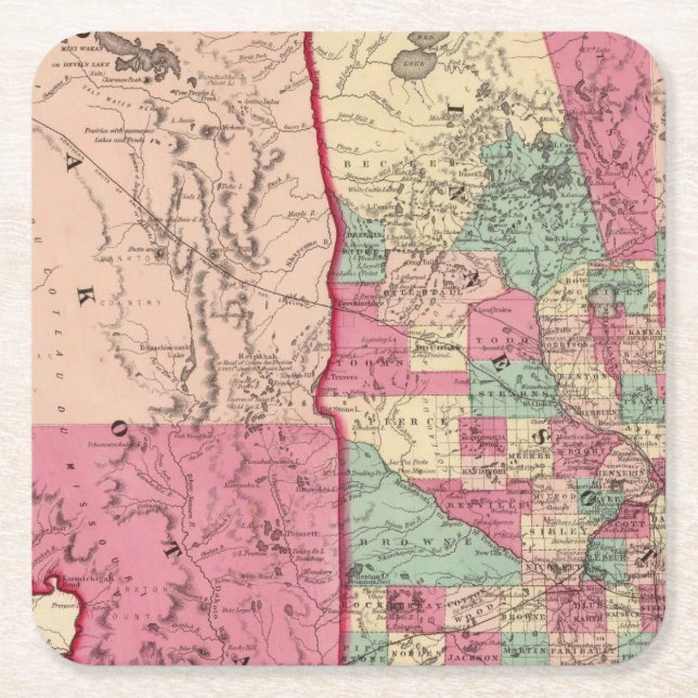 Minnesota and Dakota Square Paper Coaster (Front)