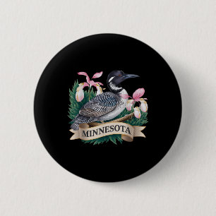 Minnesota Common Loon Bird And Ladys Slippers Flow 6 Cm Round Badge