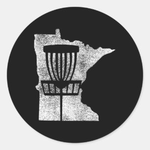 Minnesota Disc Golf State With Basket Distressed Classic Round Sticker