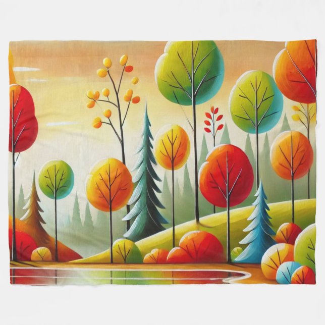 Minnesota Fall Forest and Lake  Fleece Blanket (Front (Horizontal))