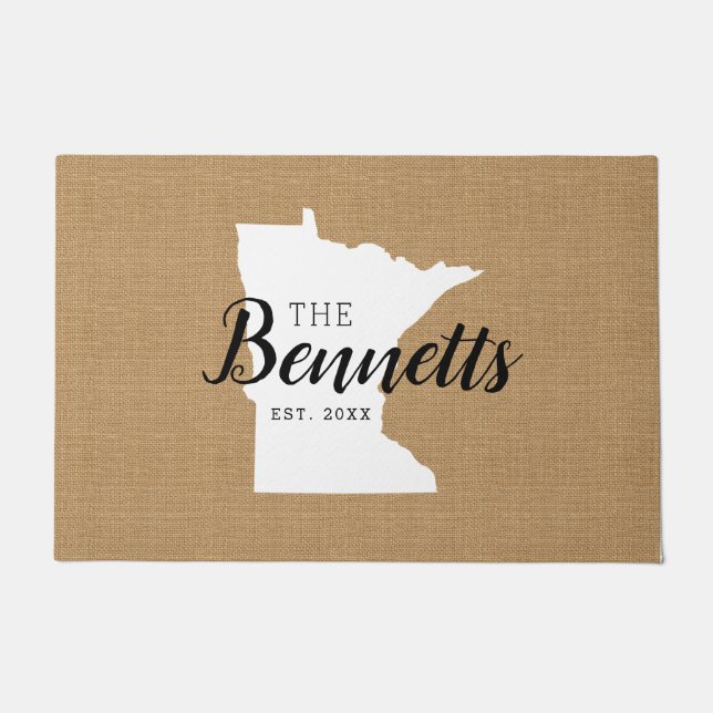 Minnesota Family Monogram State Doormat (Front)