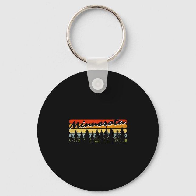 Minnesota Forest Sunset Trees Cabin Theme Souvenir Key Ring (Front)