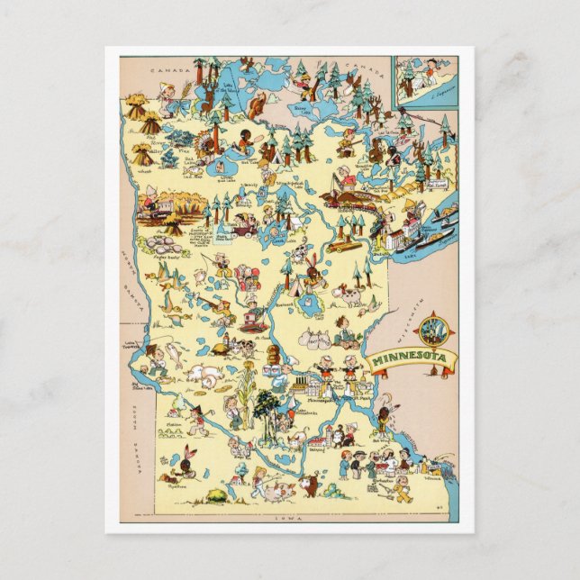 Minnesota Funny Vintage Map Postcard (Front)