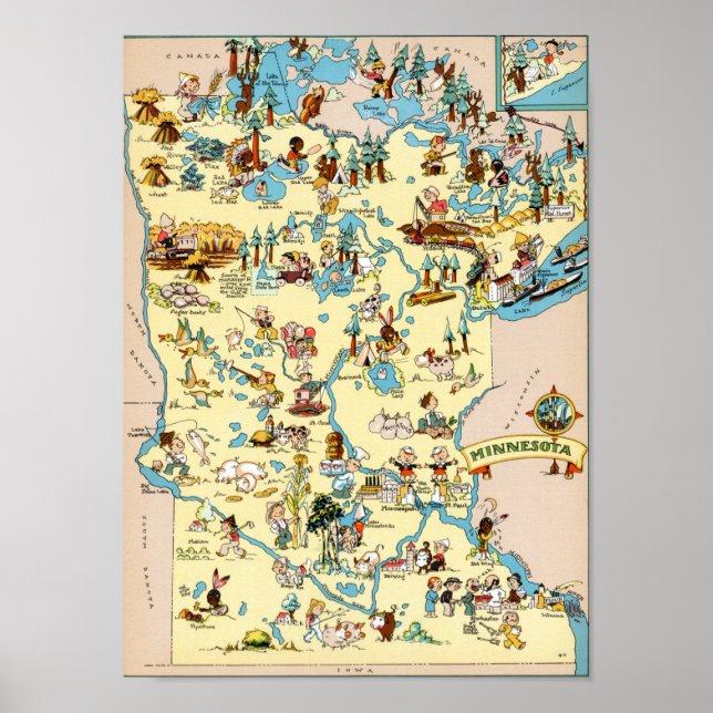 Minnesota Funny Vintage Map Poster (Front)