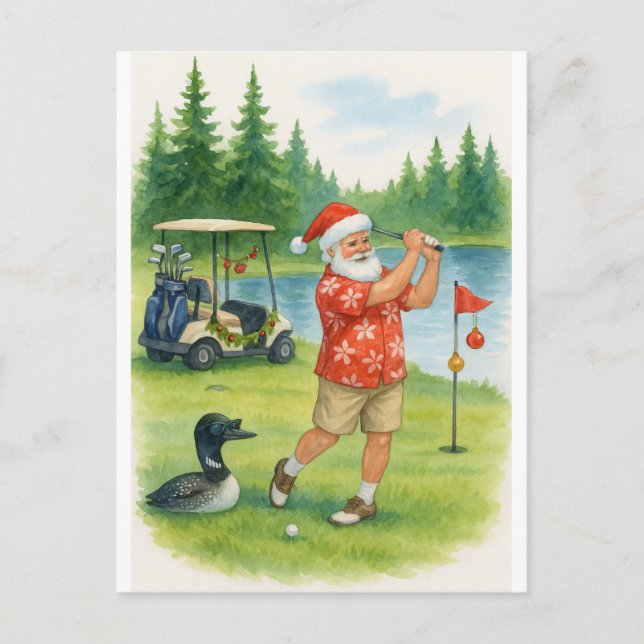 Minnesota Golfer Santa Claus is golfing at Lake Holiday Postcard (Front)