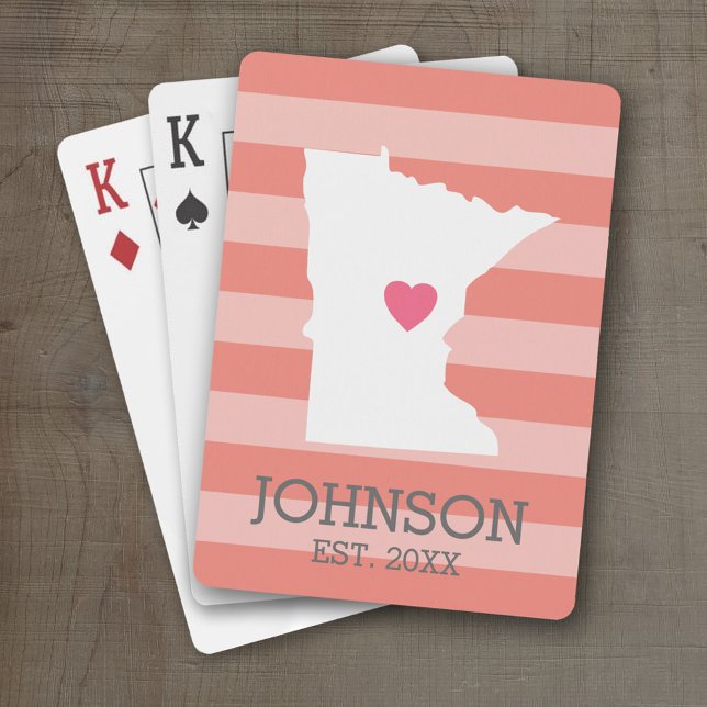 Minnesota Home State City Map - Custom Wedding Playing Cards (Personalized Playing Cards with a State Map, Movable Heart and Name)