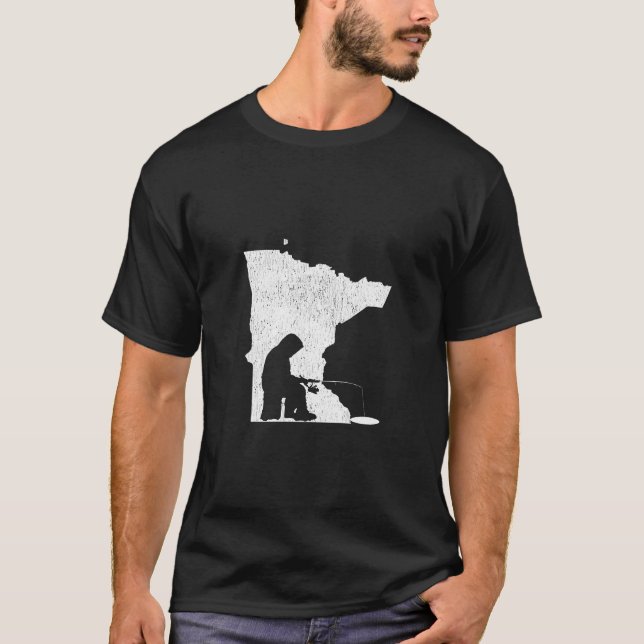 Minnesota Ice Fishing State Map T-Shirt (Front)