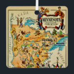 Minnesota Illustrated Map  Metal Tree Decoration<br><div class="desc">A wonderfully illustrated,  vintage postcard map of the State on Minnesota repurposed on an ornament. The artist was Jacques Liozu.</div>