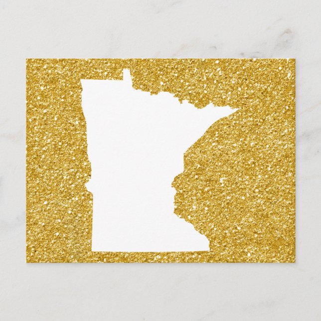 Minnesota in White and Gold Glitter Postcard (Front)