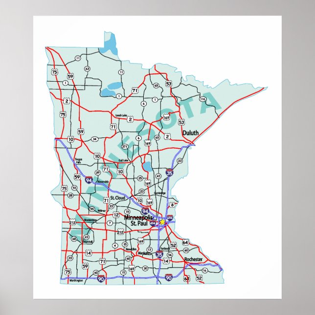 Minnesota Interstate Map Print (Front)
