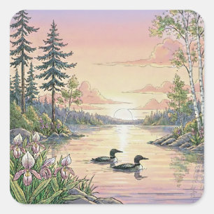Minnesota Lake Sunset with Loons, Stickers