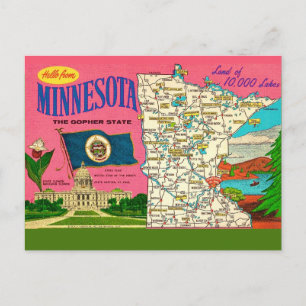  Minnesota Lakes Map Postcard 