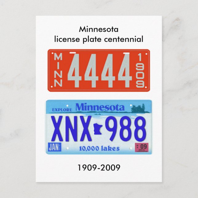 Minnesota license plate centennial postcard (Front)