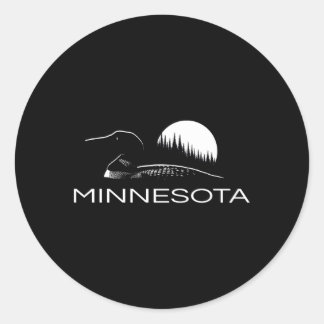 Minnesota Loon And Trees In Moonlight Classic Round Sticker