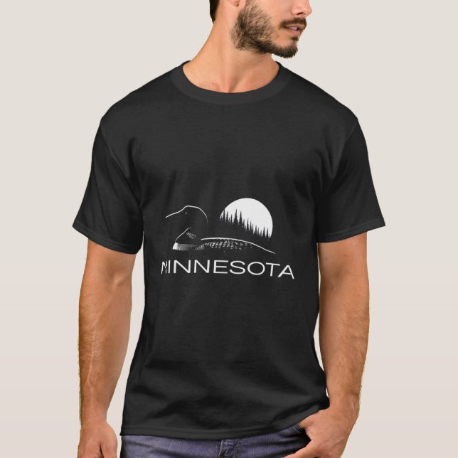 Minnesota Loon And Trees In Moonlight T-Shirt (Front)