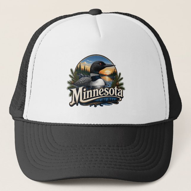 Minnesota Loon Bird Nature Art Trucker Hat (Front)