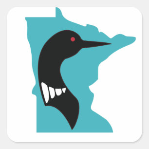 Minnesota Loon Black on Teal Square Sticker