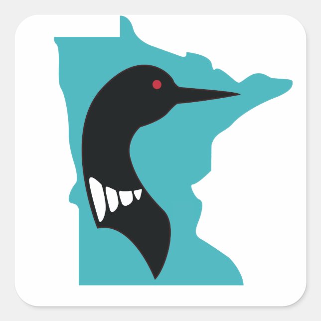 Minnesota Loon Black on Teal Square Sticker (Front)