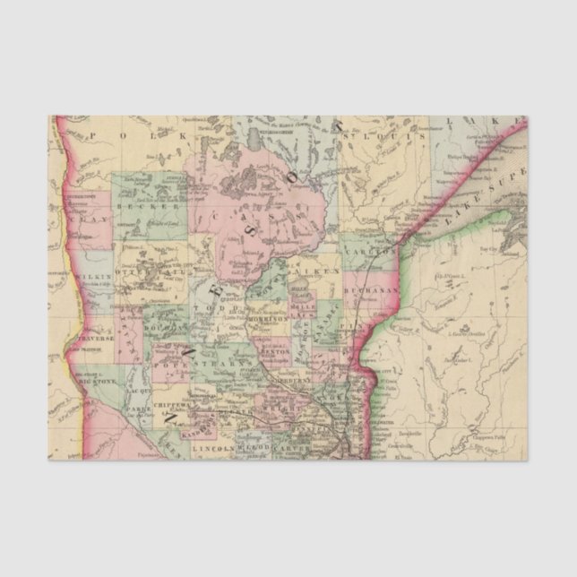 Minnesota Map by Mitchell Tissue Paper (Front)