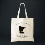 Minnesota Map Wedding Welcome Bag Tote Black, Gold<br><div class="desc">Wedding weekend welcome gift bag for out of town guests to your wedding,  featuring image of Minnesota,  with gold heart.  Fill tote with your favourite goodies.</div>