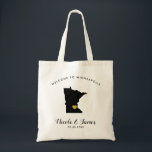 Minnesota Map Wedding Welcome Bag Tote Black, Gold<br><div class="desc">Wedding weekend welcome gift bag for out of town guests to your wedding,  featuring image of Minnesota,  with gold heart.  Fill tote with your favourite goodies.</div>