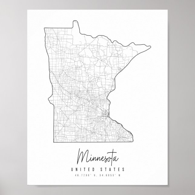 Minnesota Minimal Street Map Poster (Front)