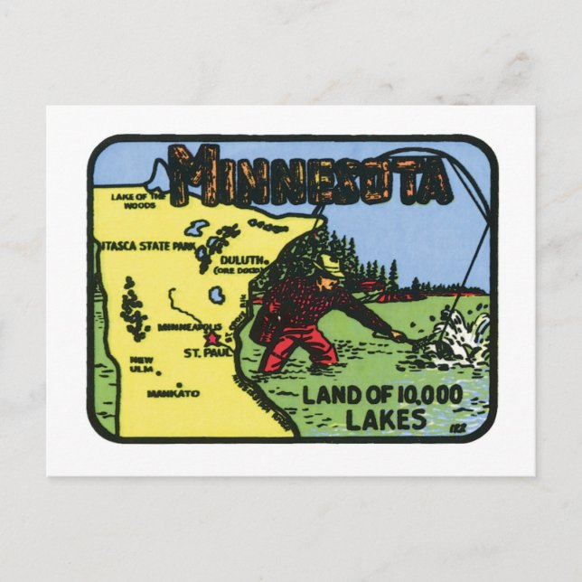 Minnesota MN Vintage Label Postcard (Front)