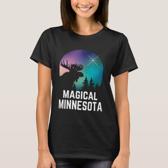 Minnesota Moose Northern Aurora Borealis Lights Mi T-Shirt (Front)