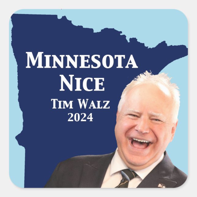 Minnesota Nice Tim Walz Square Sticker (Front)
