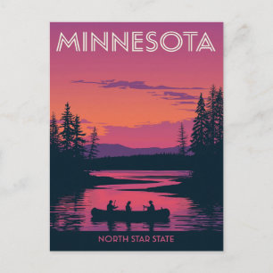Minnesota North Star State Canoeing Sunset Postcard