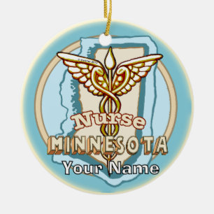 Minnesota Nurse Caduceus  Ceramic Tree Decoration