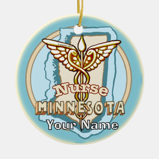 Minnesota Nurse Caduceus  Ceramic Tree Decoration (Front)