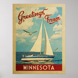 Minnesota Poster Sailboat Vintage Travel